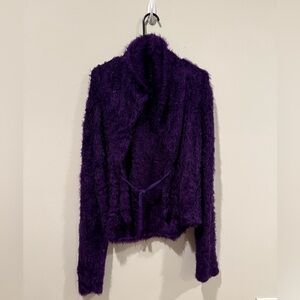 Free People Cardigan Womens Large Mina Fuzzy Sequin Knit Sweater Tie Front Soft